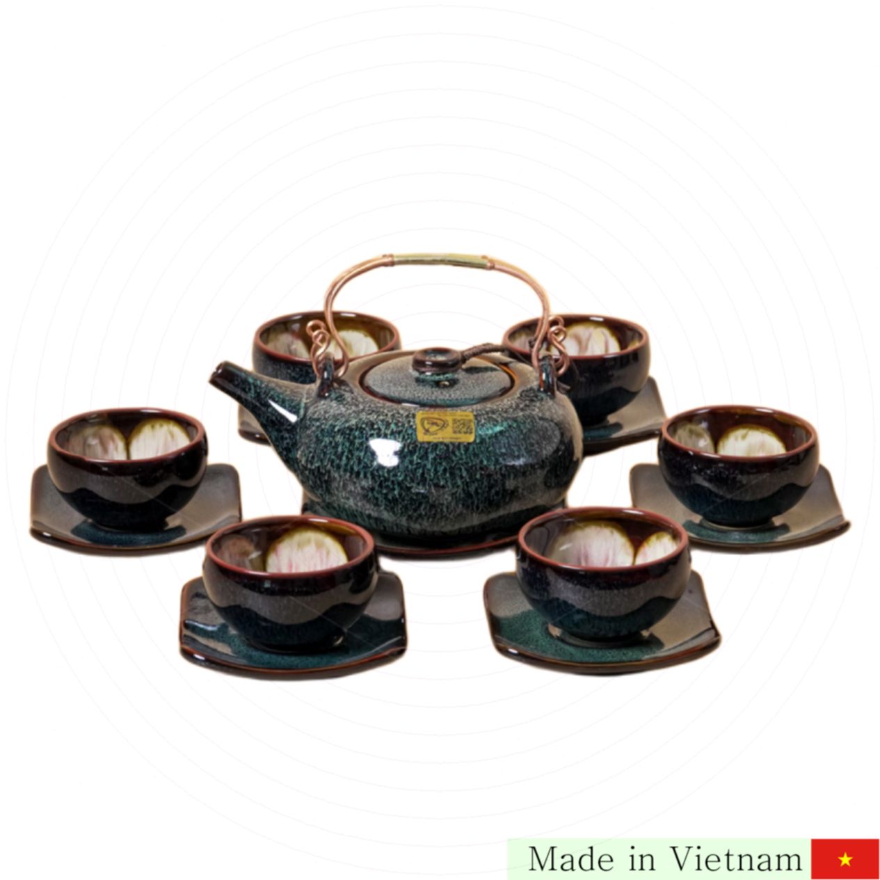효 변광 연꽃 무늬 다기 세트 14pcs 명품 바트짱 