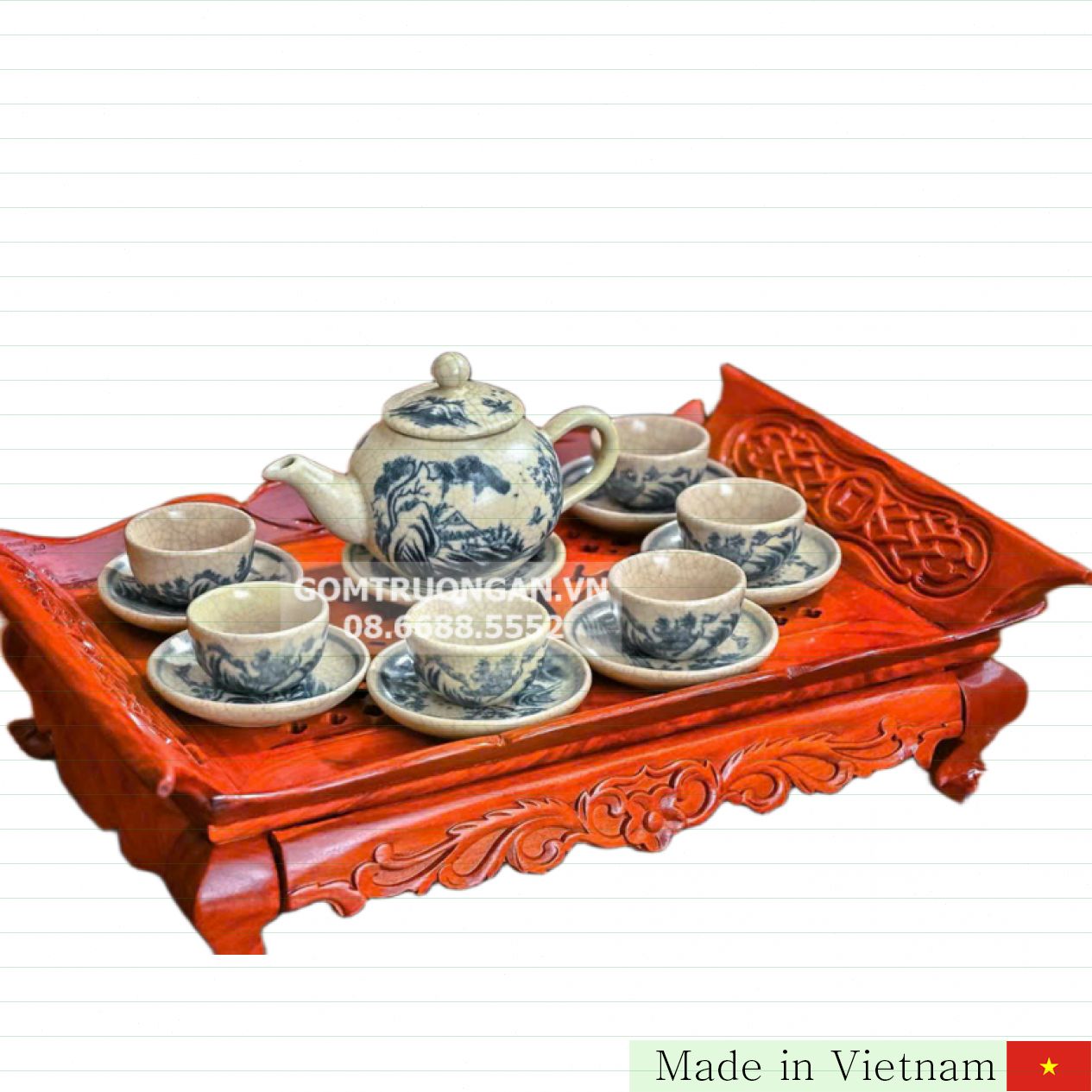 시골 풍경 무늬 파동 모양 찻잔 세트 14pcs 수공예 