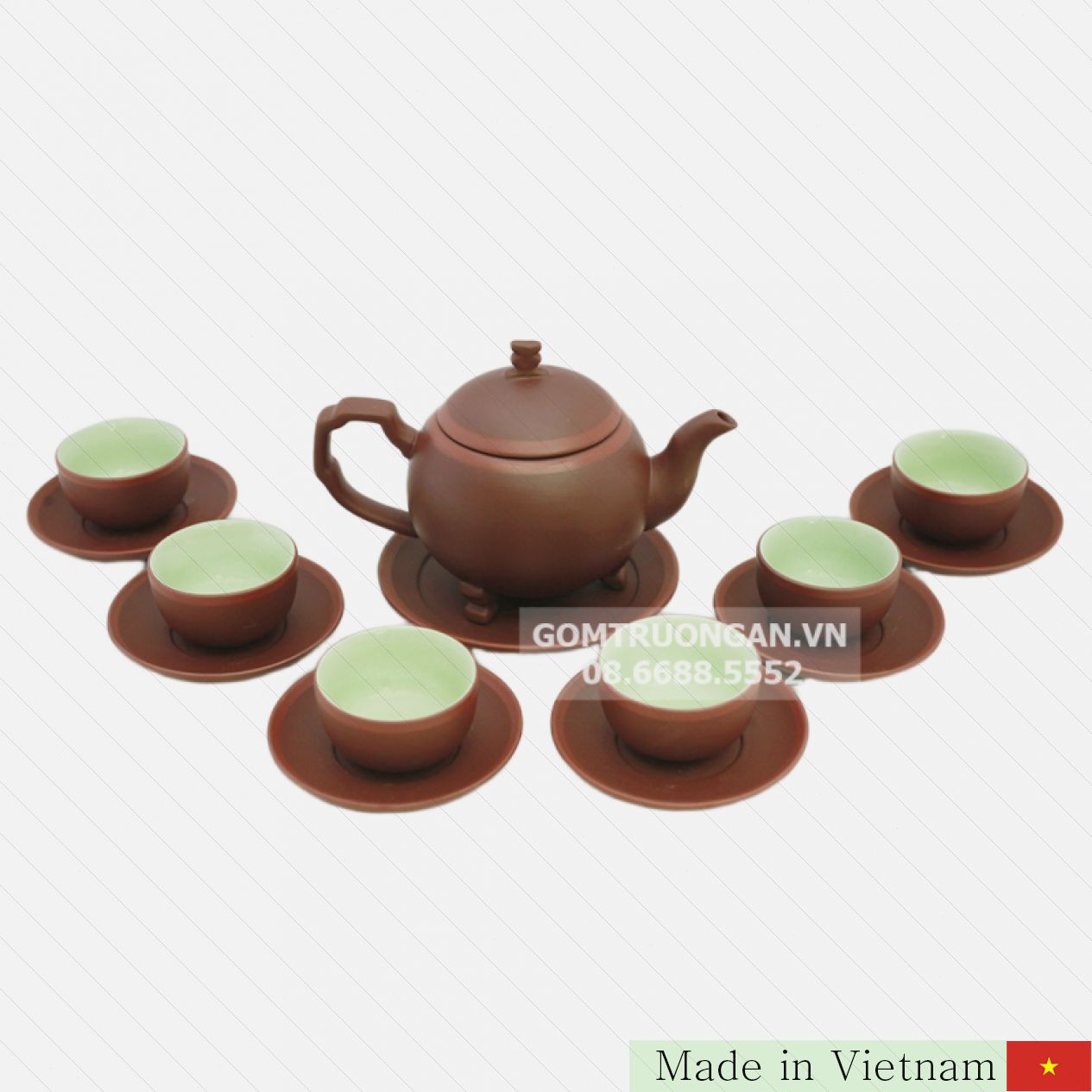 바탕 자사 다과 세트 밤색 소나무 패턴 14pcs 