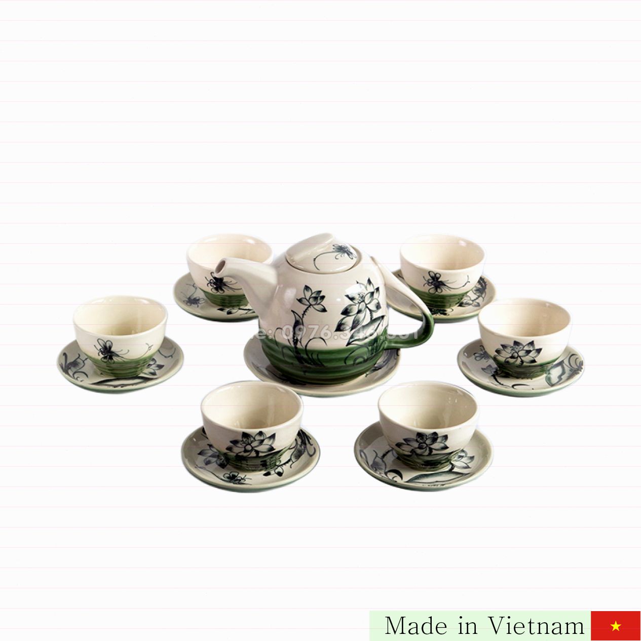 Bộ Ấm Chén Vẽ Sen Quai Ngược Độc Đáo 600ml Bộ Trà Sang Trọng Bát Tràng 