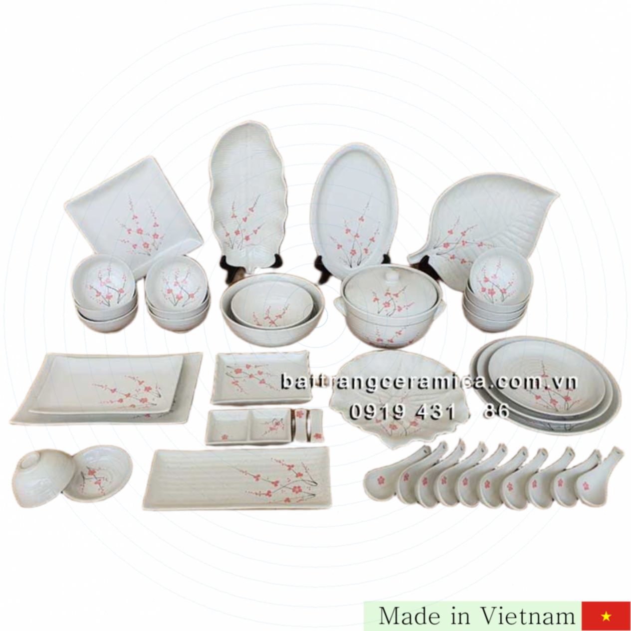 40pcs 수공 모란꽃 문양 고급 식기 세트 