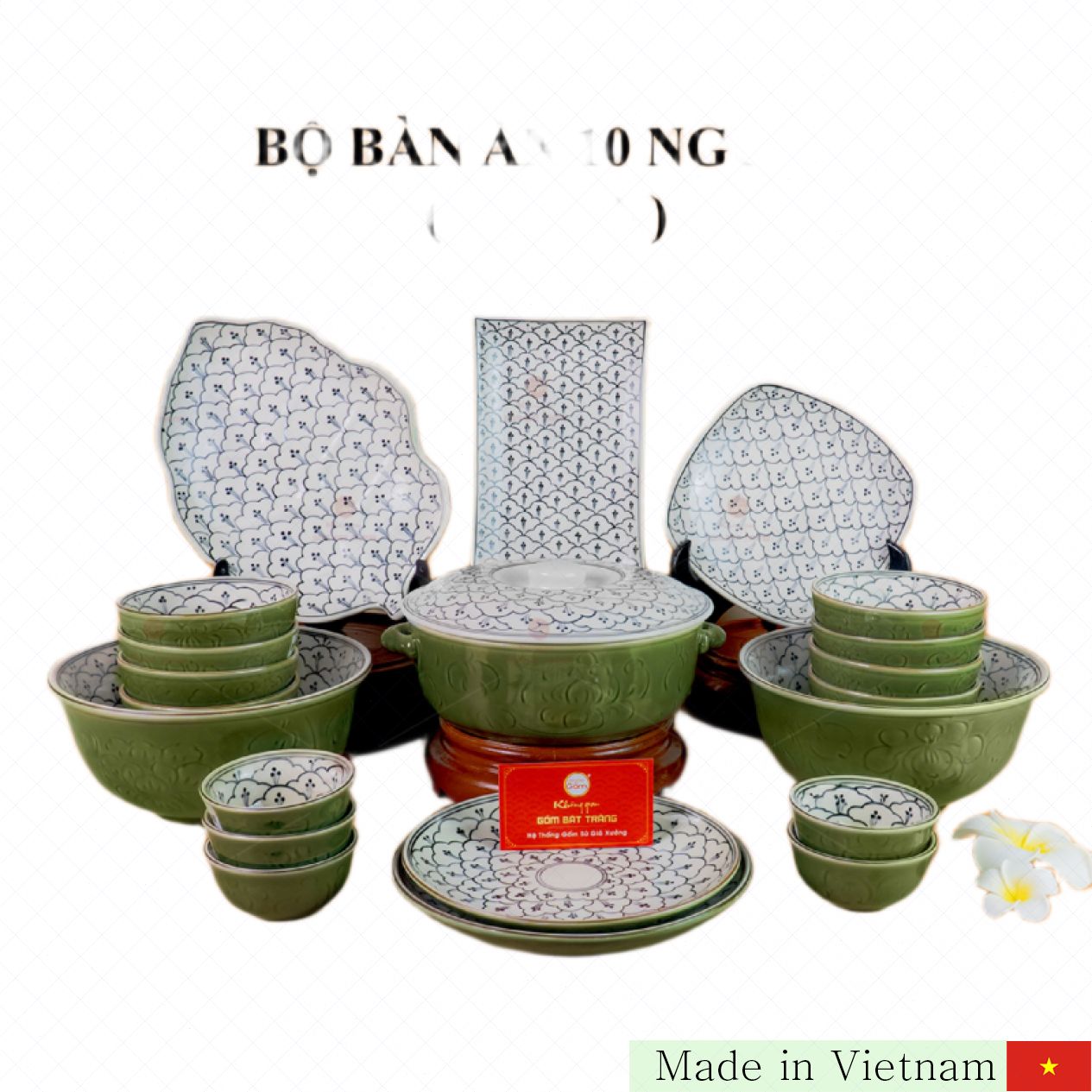 23pcs 10인용 청옥 연꽃 수공예 도자기 식기 세트 
