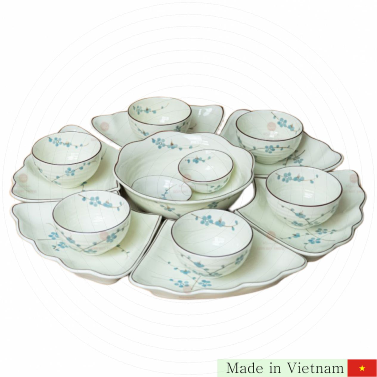 선플라워 복숭아 꽃 도자기 15pcs 세트 테이블웨어 