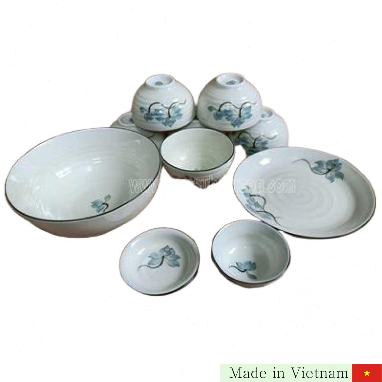 Set đồ ăn men kem sen xanh 10 món sang trọng tiện lợi 