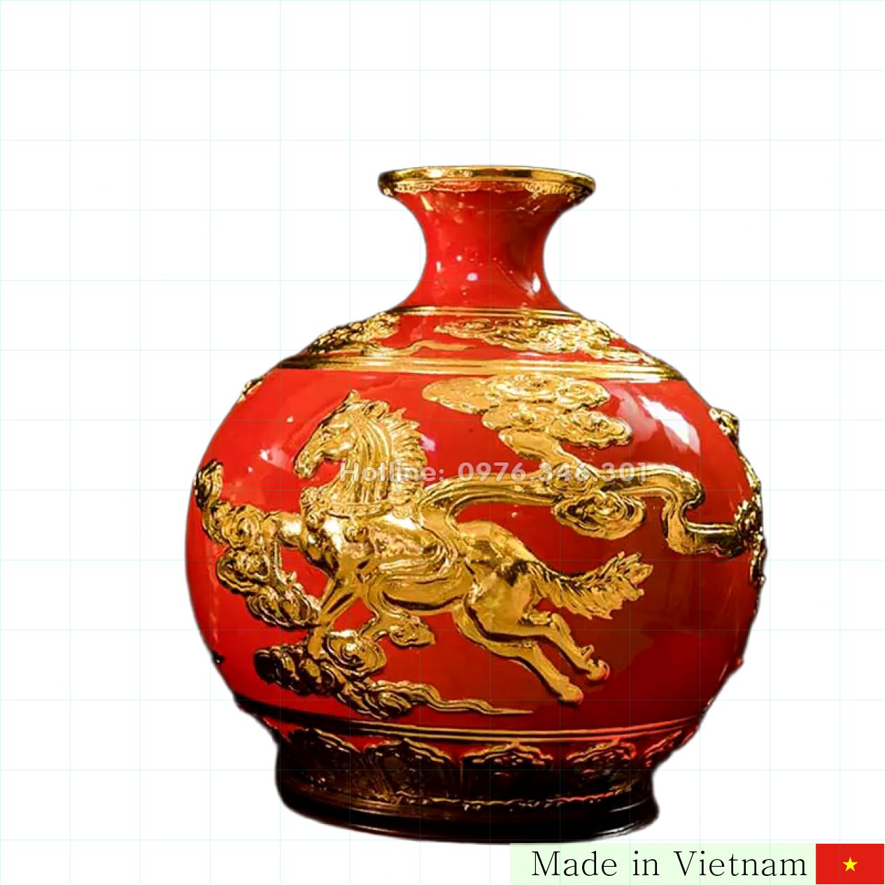 붉은색 삼합 락스 린 도자기 31cm 고급 풍수 장식품 