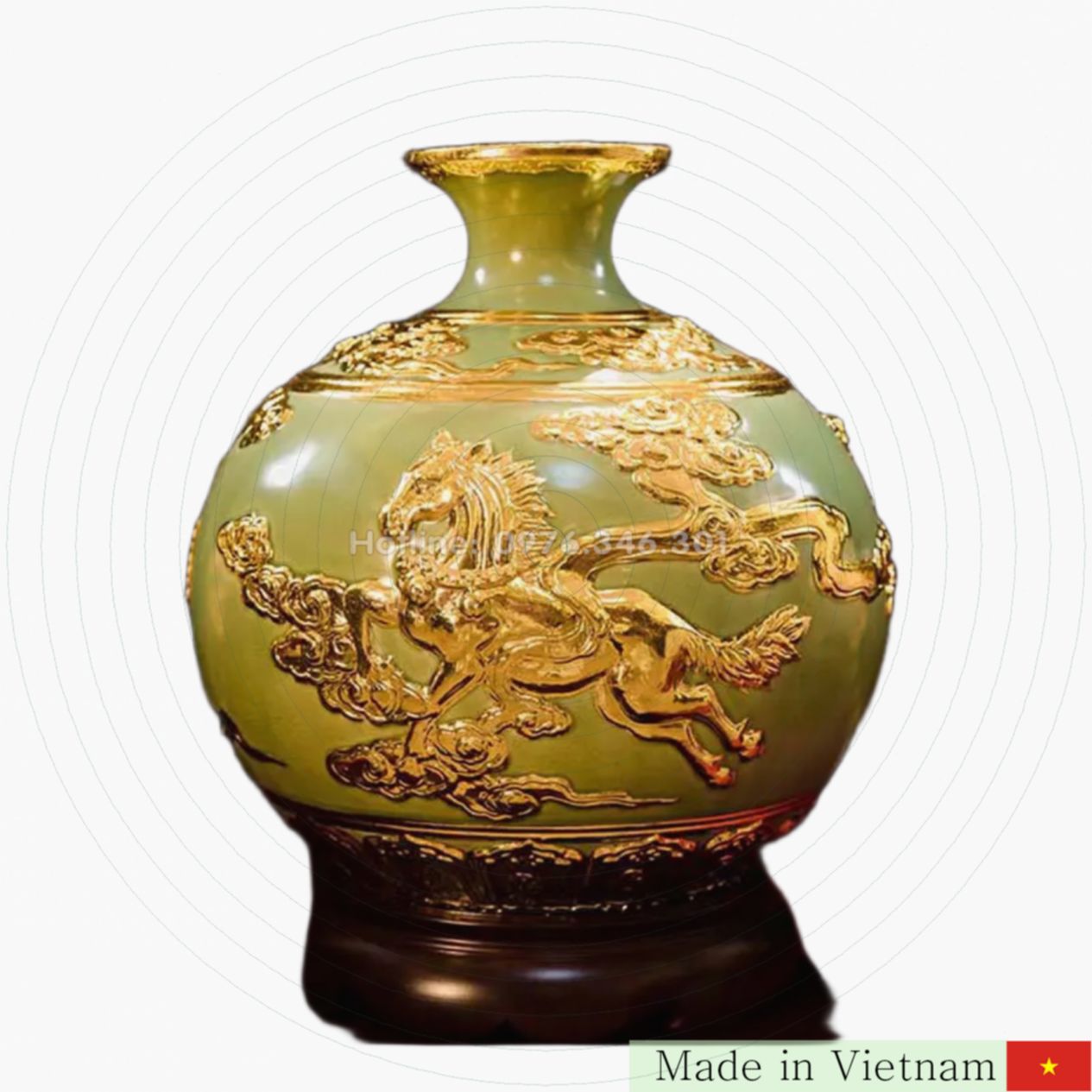 Lộc Linh Tam Hợp Dần Ngọ Tuất Xanh Ngọc 31cm Phong Thủy May Mắn 