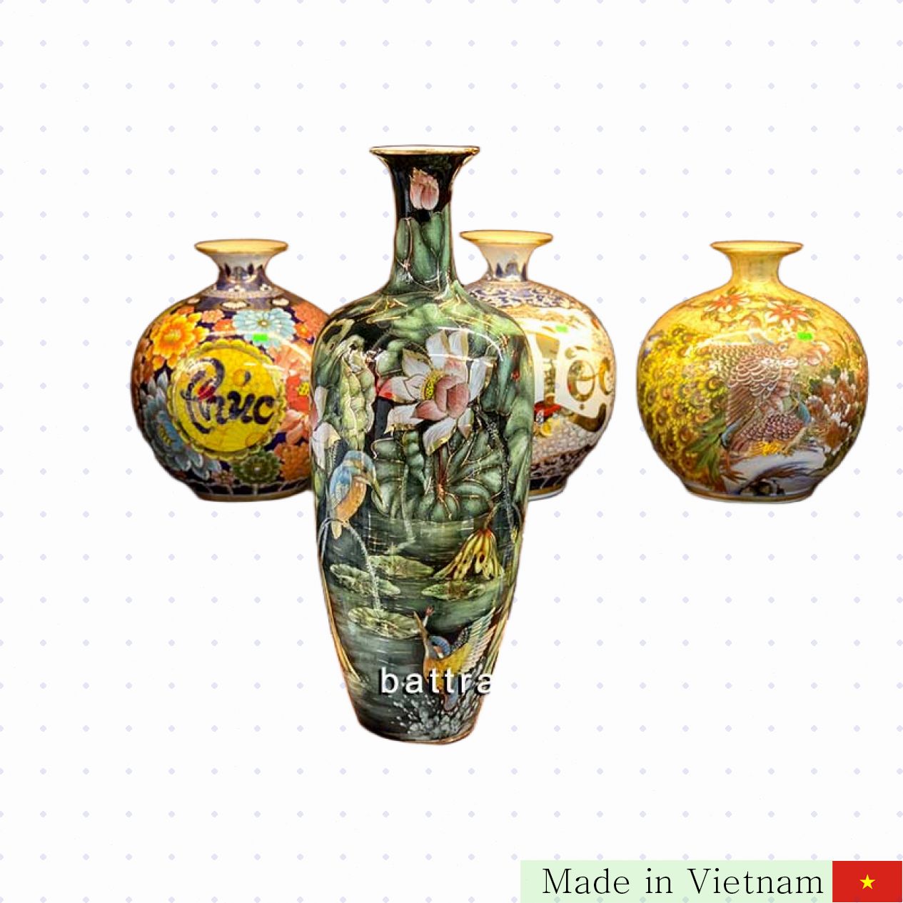 고급 금장 연꽃 그림 바트짱 도자기 60cm 대형 