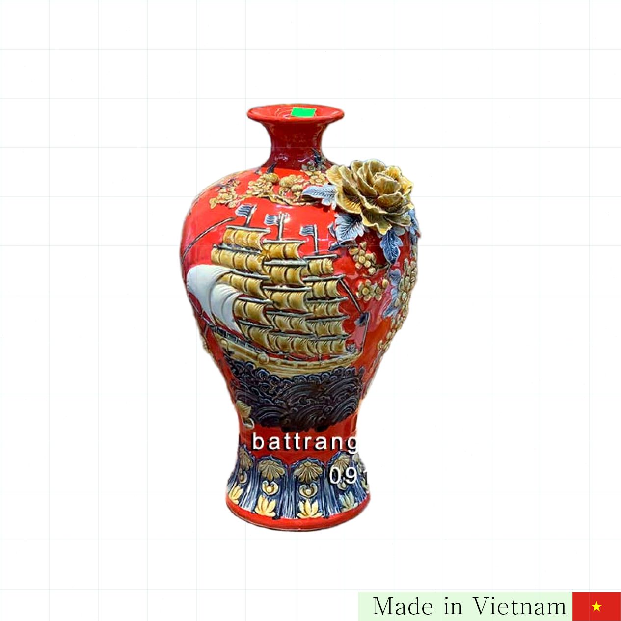 바트짱 38cm 붉은 행운 배 도자기 구리꽃 장식 