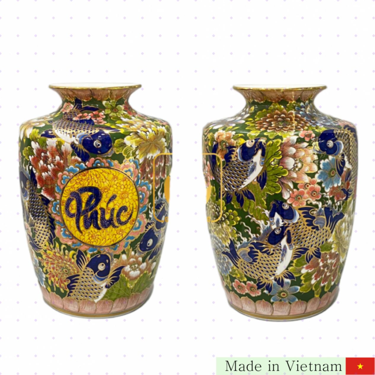 BIVV12 복 자문 항아리 43x31cm 24K 금박 전통 청자 도자기 
