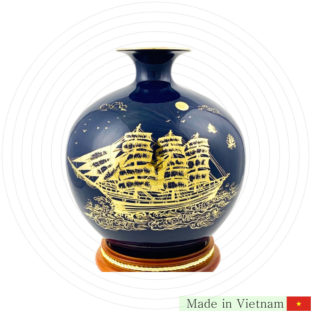 바트랑 청록색 행운 돋우는 황금 그림 도자기 25cm 선물용 