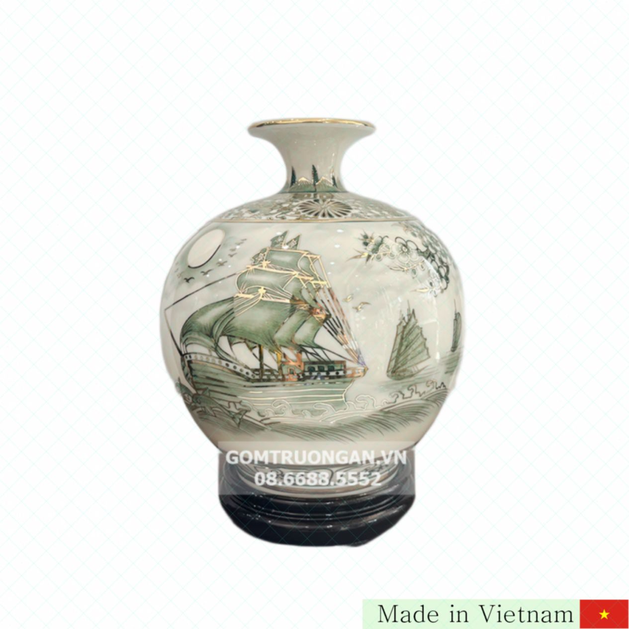 황토 전통 도자기 행운 돛단배 그림 행운 병 30cm 
