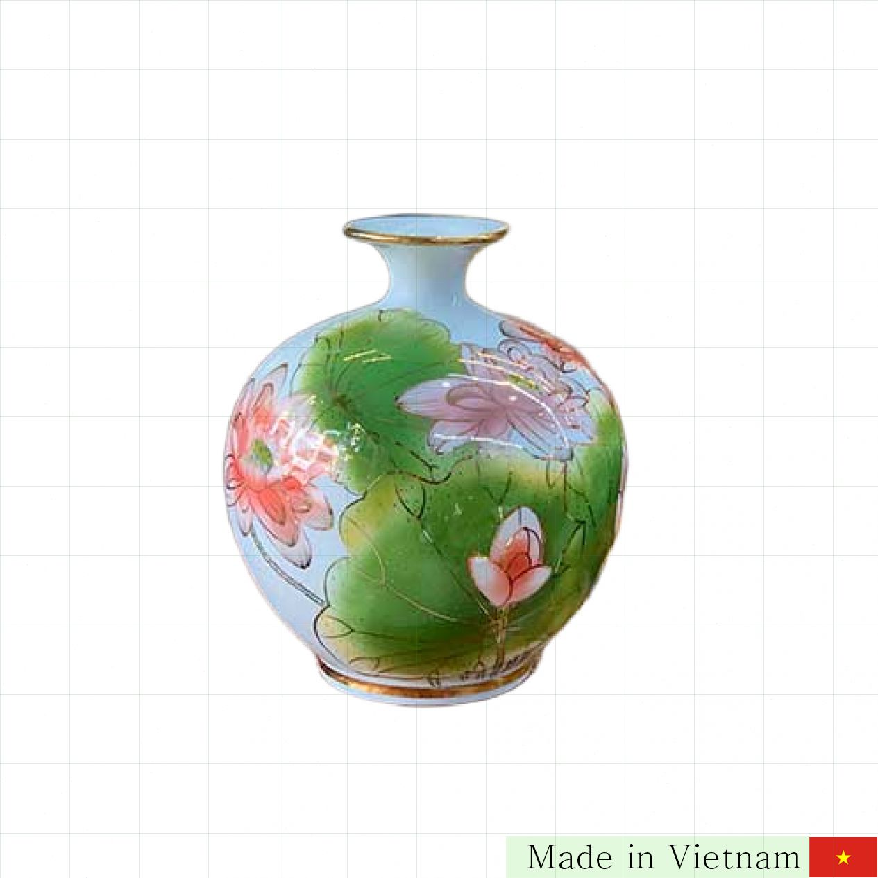 황금 연꽃 문양 바트짱 고급 도자기 행운 병 25cm 선물 