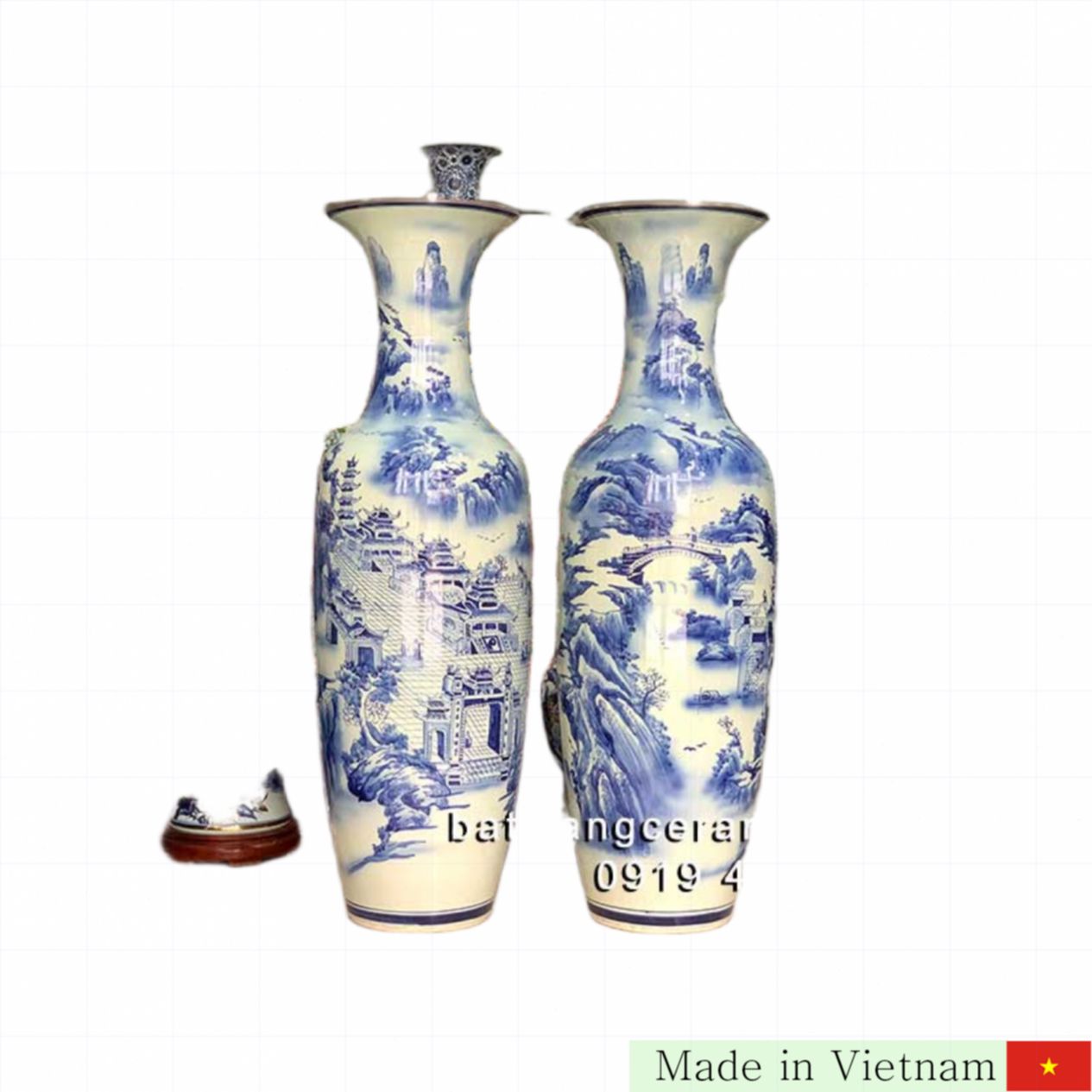 1.2m 청람 3D 산수 도자기 화병 고급 인테리어 