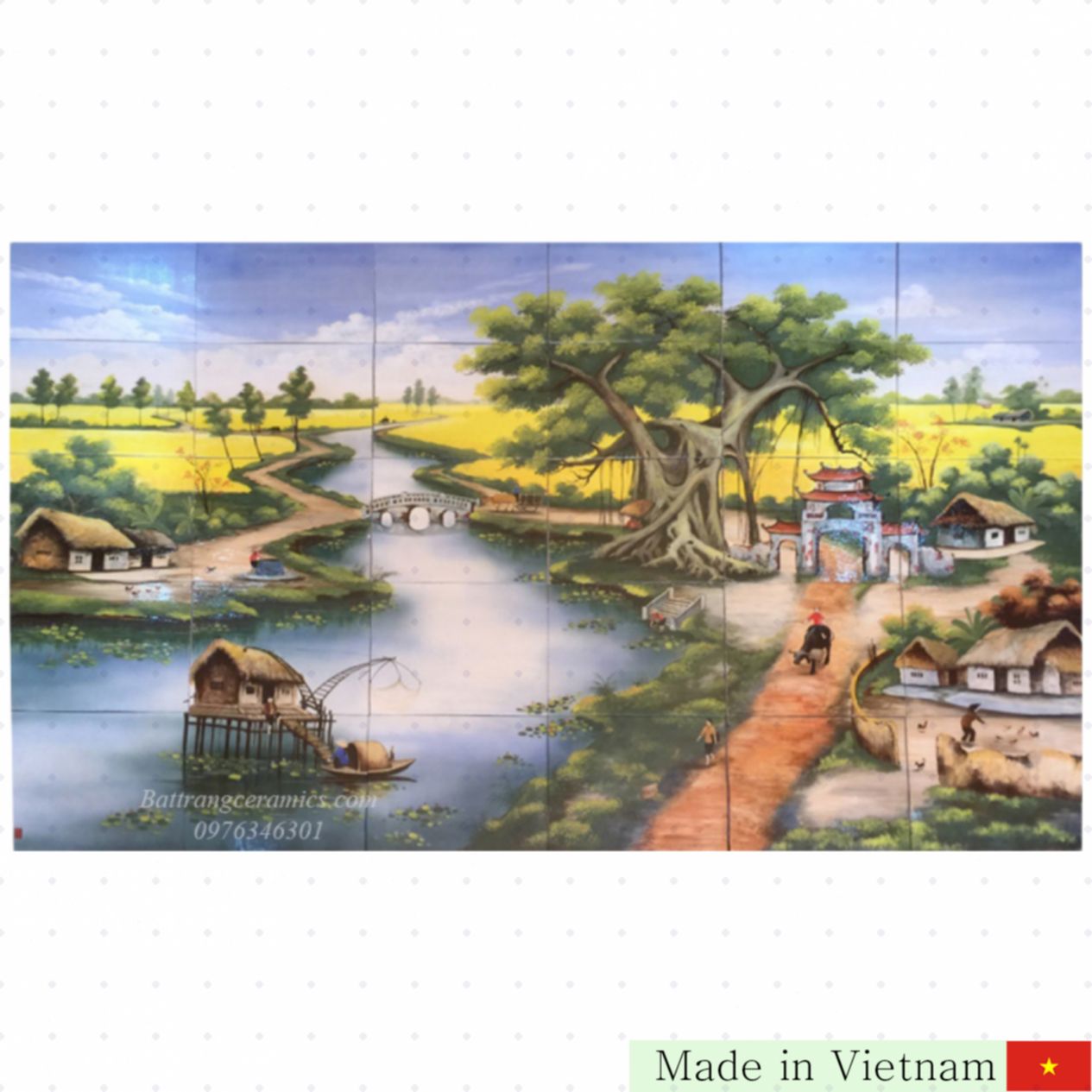 48x98cm 전통 청람 사군자 사계절 도자기 벽화 