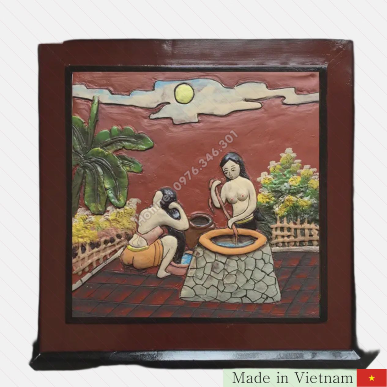 50x50cm Bát Tràng 도자기 두 소녀 초상화 장식 