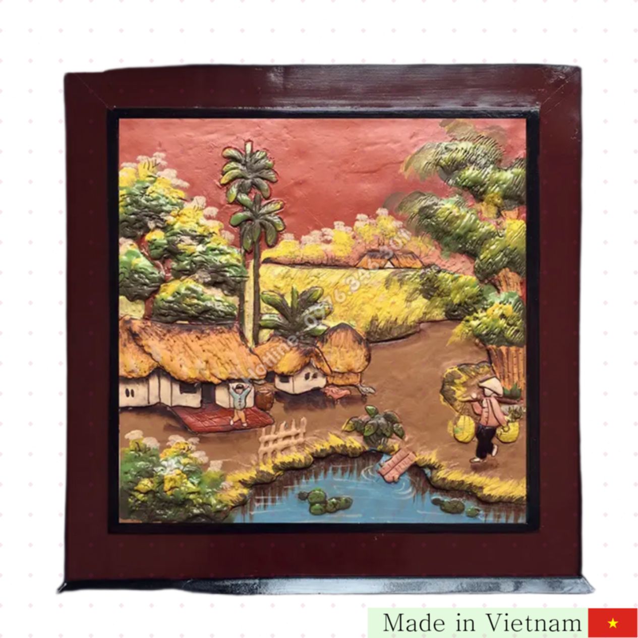 전통 배트짱 시골 풍경 도자기 액자 50x50cm 수공예 
