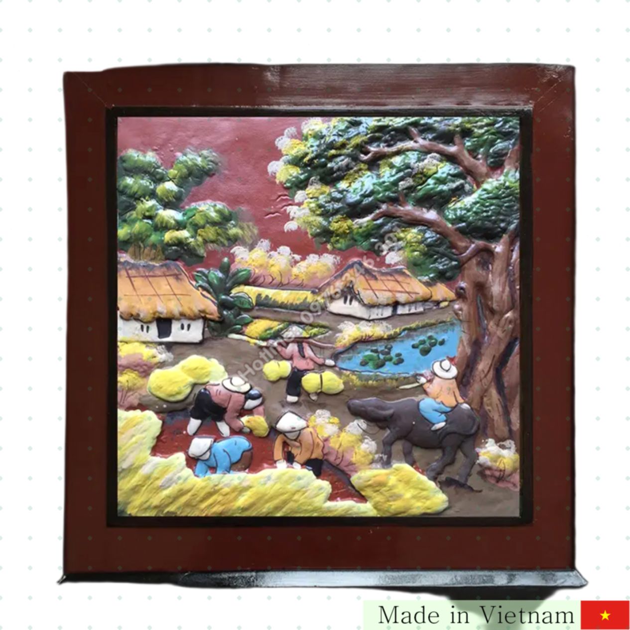 시골 풍경 분청 도자기 액자 50x50cm 전통 예술품 