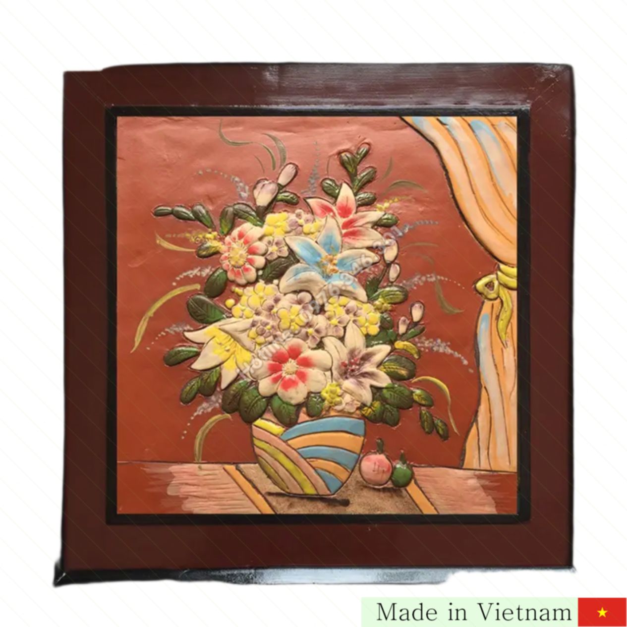 바트짱 꽃바구니 도자기 벽화 50x50cm 수공예 품격 