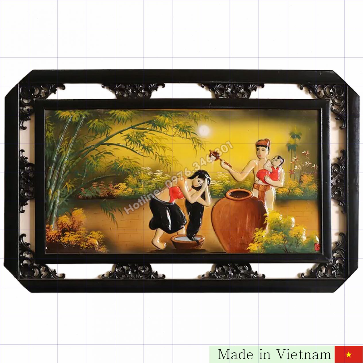 Tranh gốm sứ Bát Tràng cảnh gia đình hạnh phúc ý nghĩa 