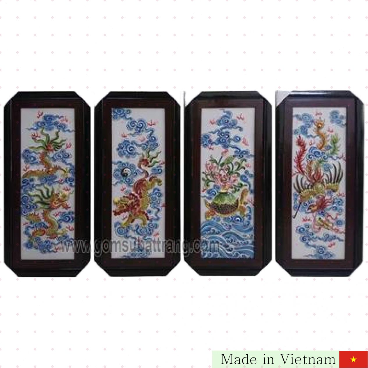 사대복수 사자 용 봉황 전통 4폭 컬러 도자기 그림 