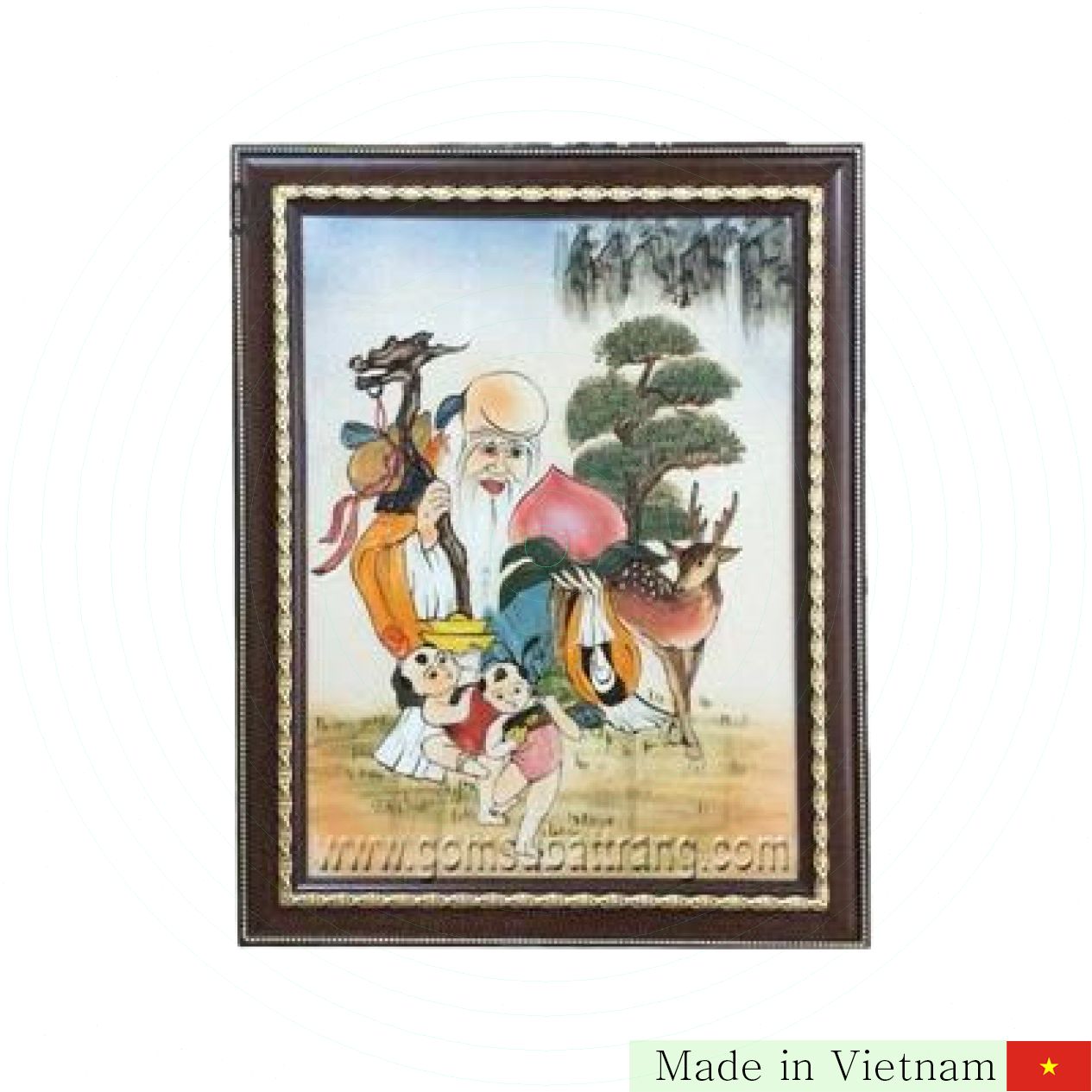 Tranh vẽ cảnh ông thọ gốm sứ Bát Tràng 47x36cm ý nghĩa 