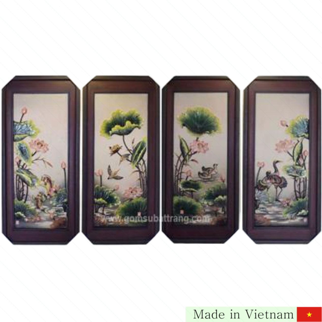 90x435cm 입체 청홍 명품 도자기 4폭 행복 장식화 