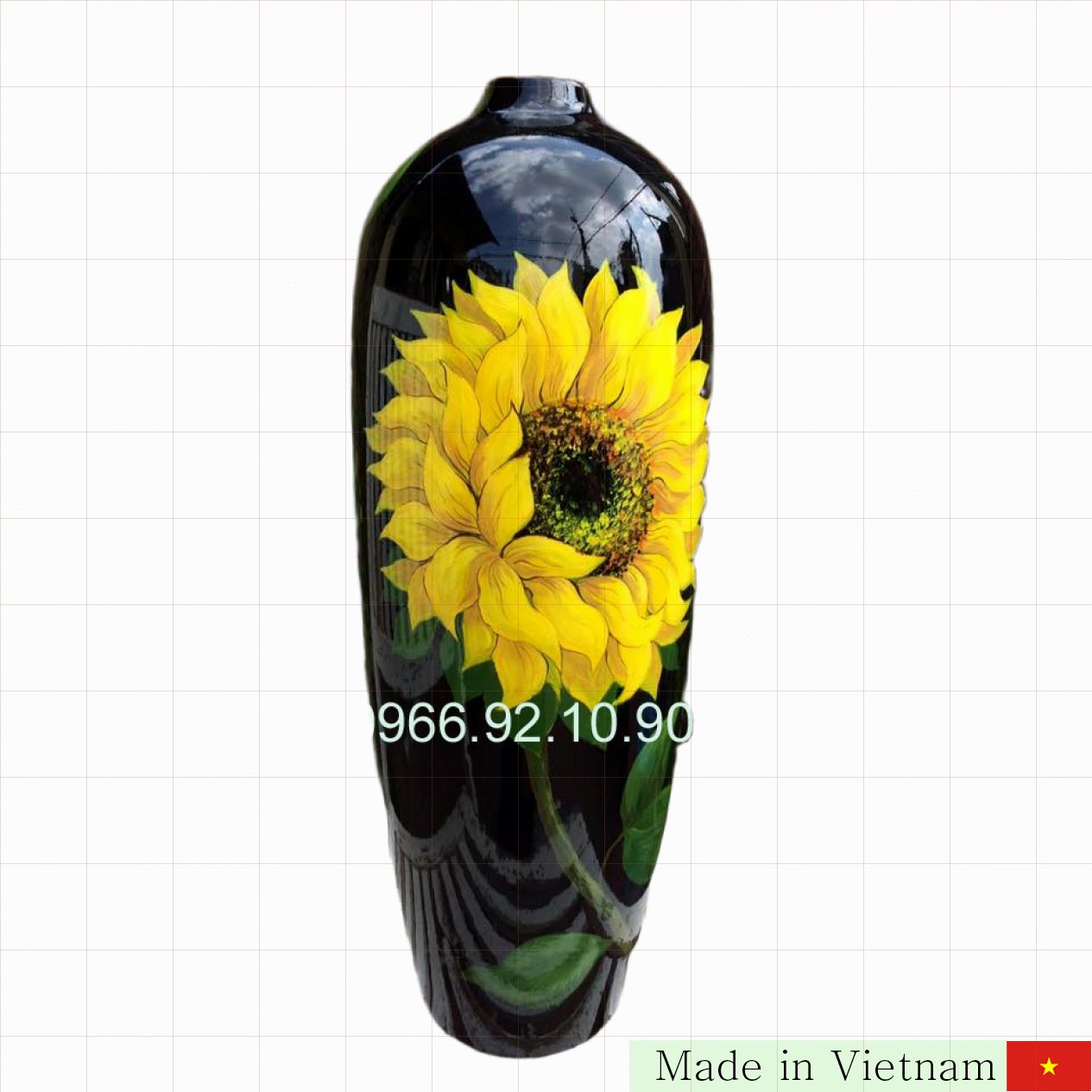 바탕 고급 해바라기 문양 수공 62cm 꽃병 