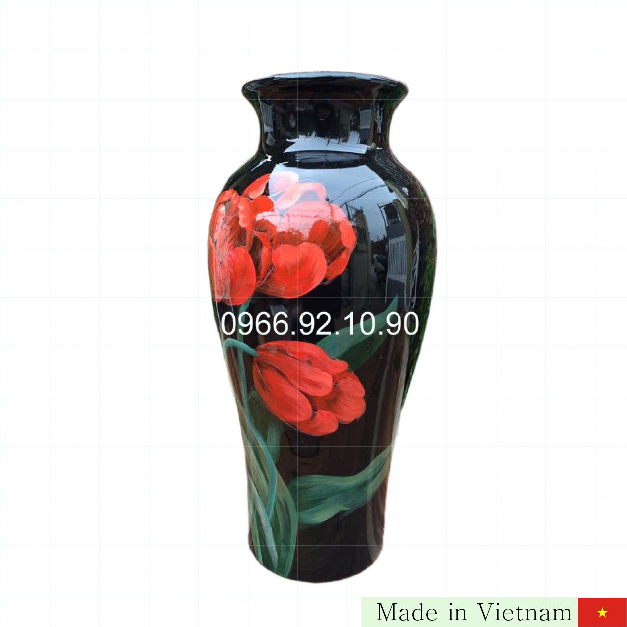 수공 3D 튤립 빨간 색 도자기 꽃병 정교 수채화 