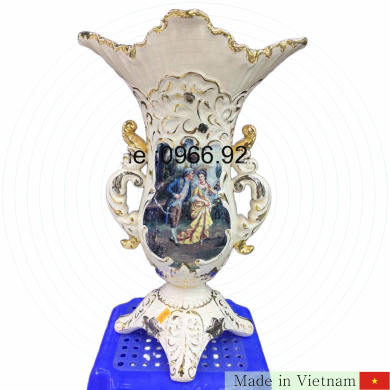 영국 왕실 스타일 44cm 황금 채색 세라믹 꽃병 고급 