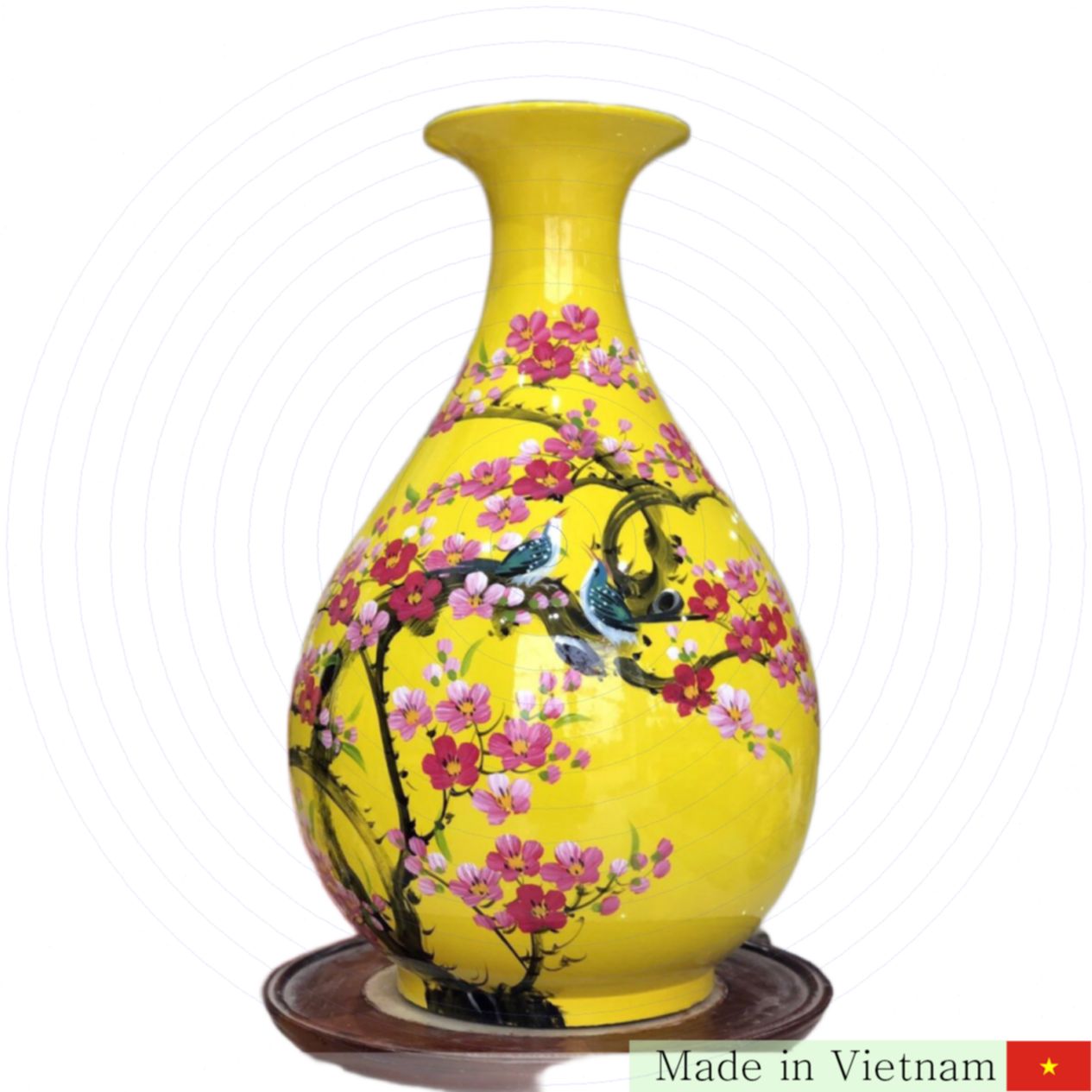 황금 봄꽃 그림 전통 도자기 피파 형 병 57cm 