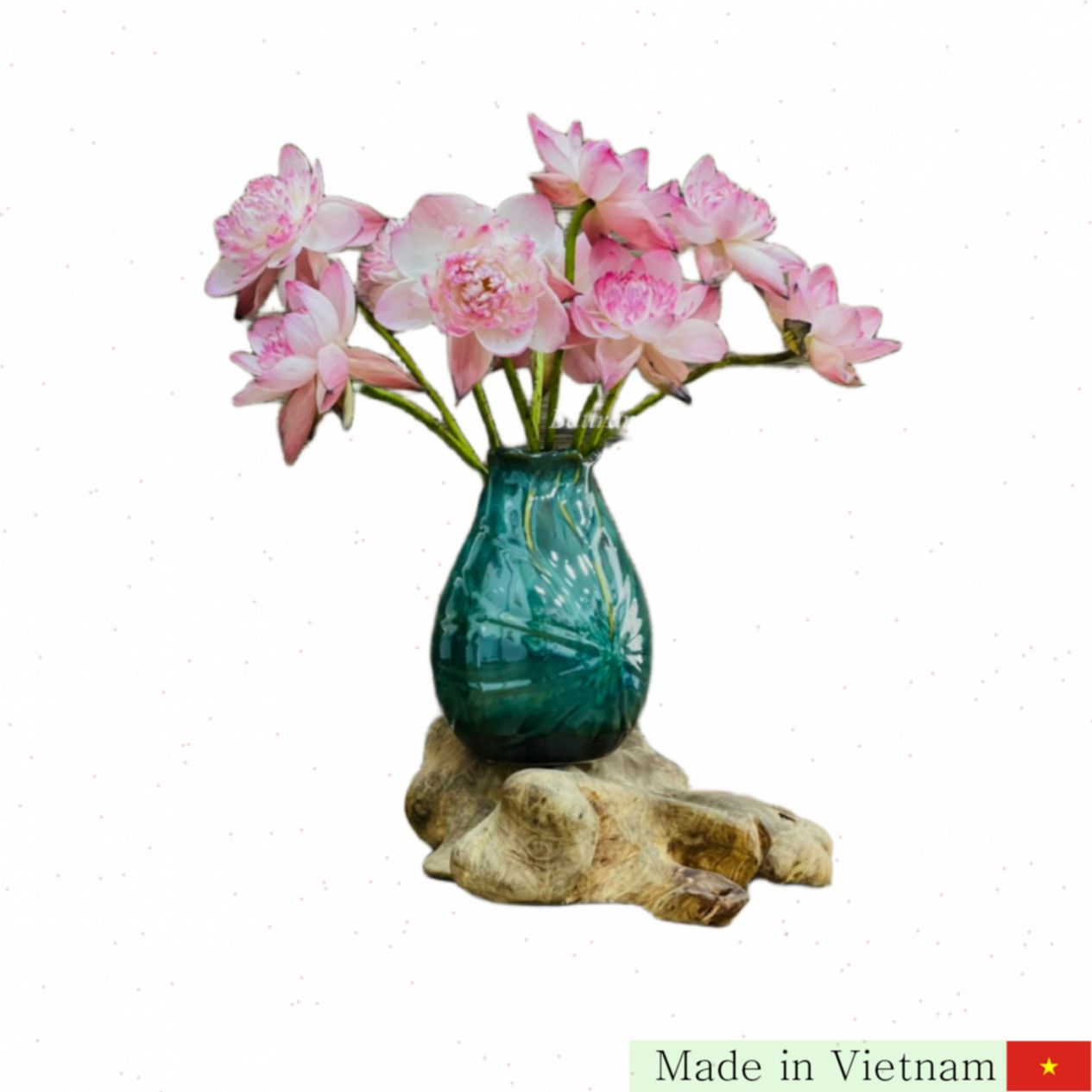 화려한 변색 연꽃 잎 무늬 꽃병 바트짱 28cm 수공예 
