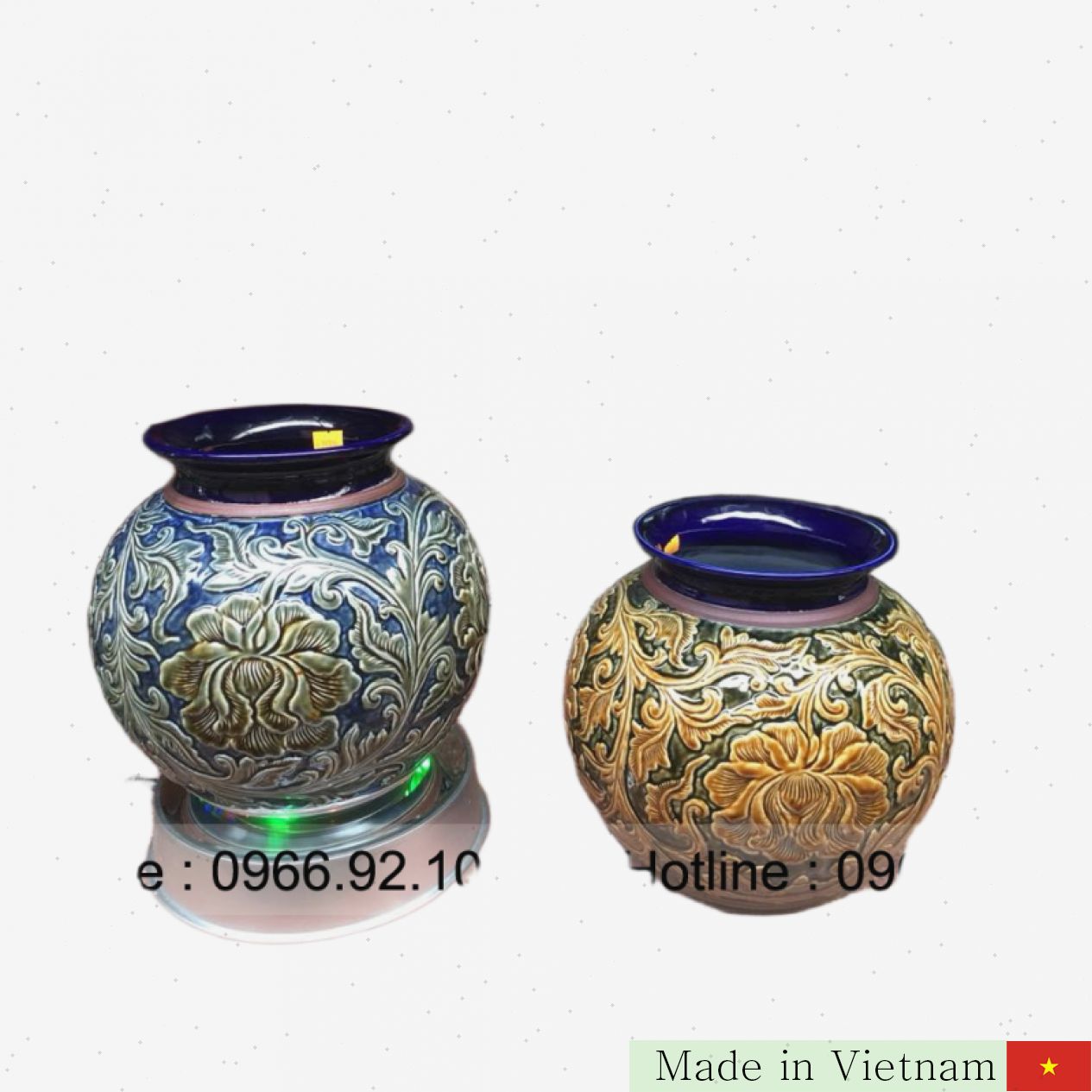 Vò khắc nổi hoa dây men hoàng thổ Bát Tràng tinh xảo 