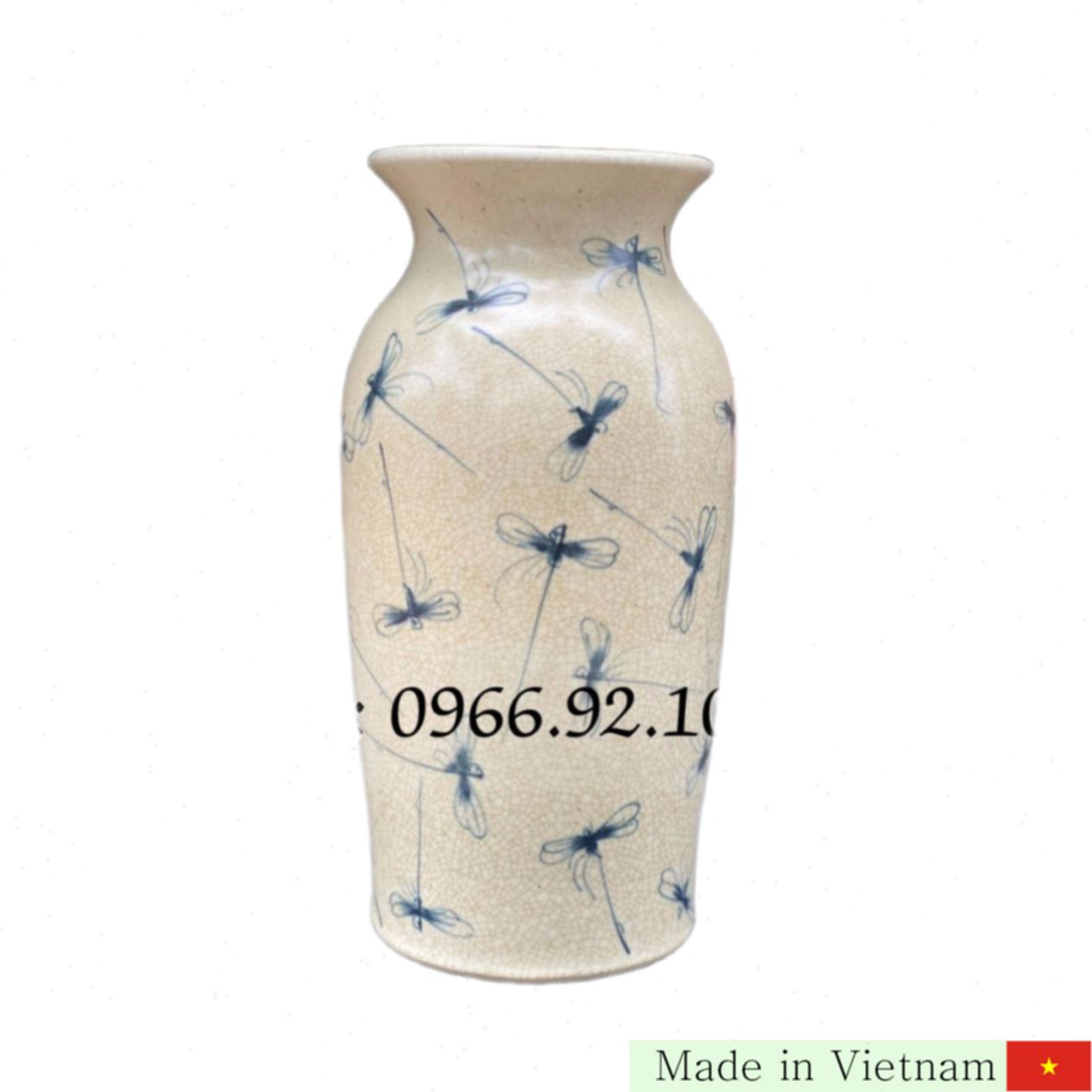 배트랑 누룩색 토기 잠자리 문양 꽃병 H28cm 