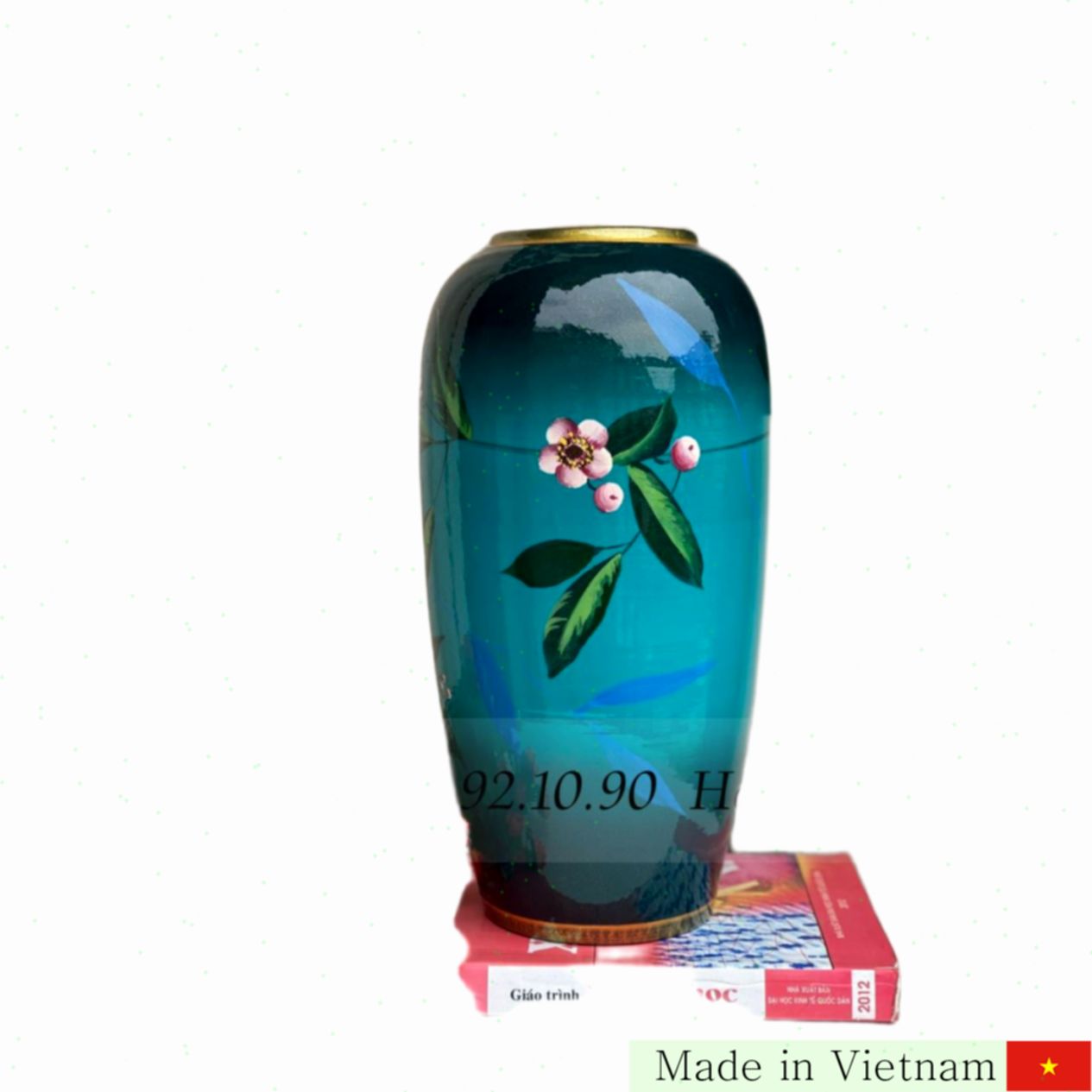 고급 바트랑 수공 찻꽃 3D 무늬 분청 도자기 화병 32cm 