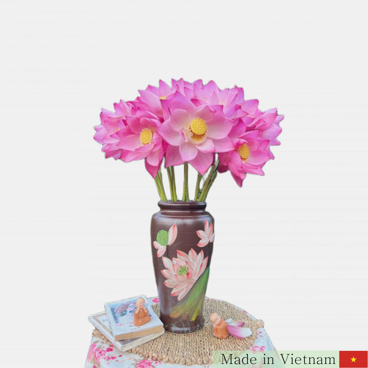 분청 사각 어깨 분홍 연꽃 화병 H37cm 전통 도자기 