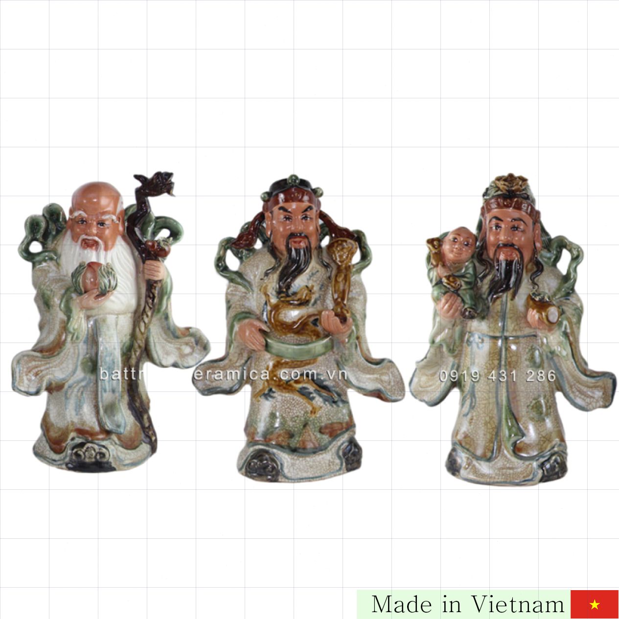복록수 세 나이 테마 고급 조각 상 32cm 