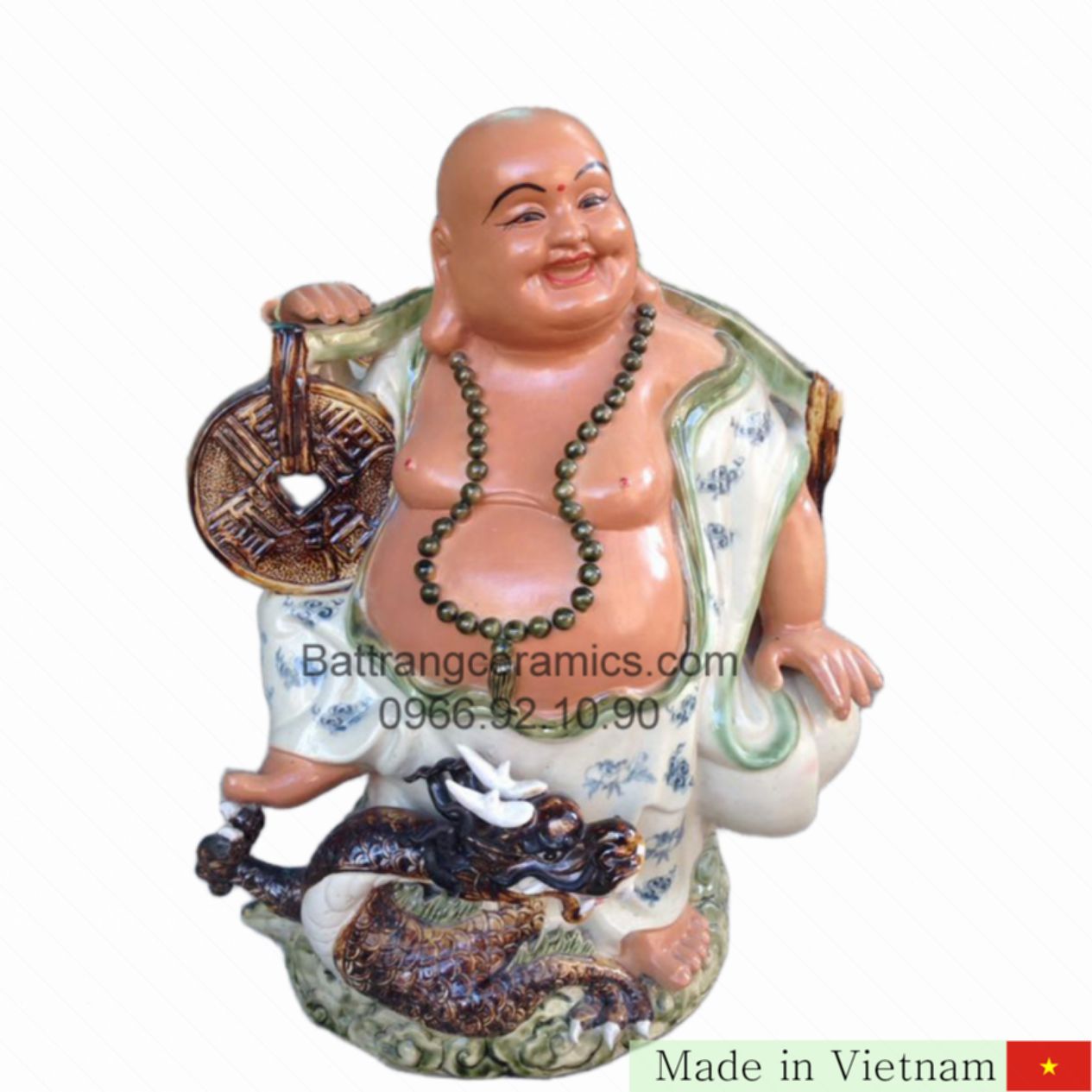 60cm 용을 탄 미륵 부처상 고급 전통 바트짱 도자기 