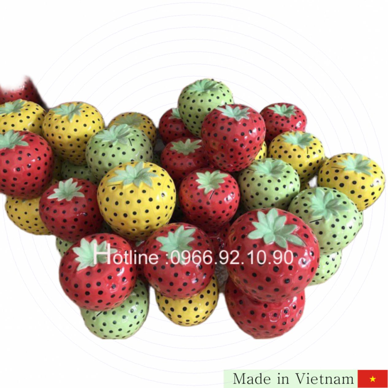 베트남 3색딸기 저금통 18-20cm Bát Tràng 전통 기념품 