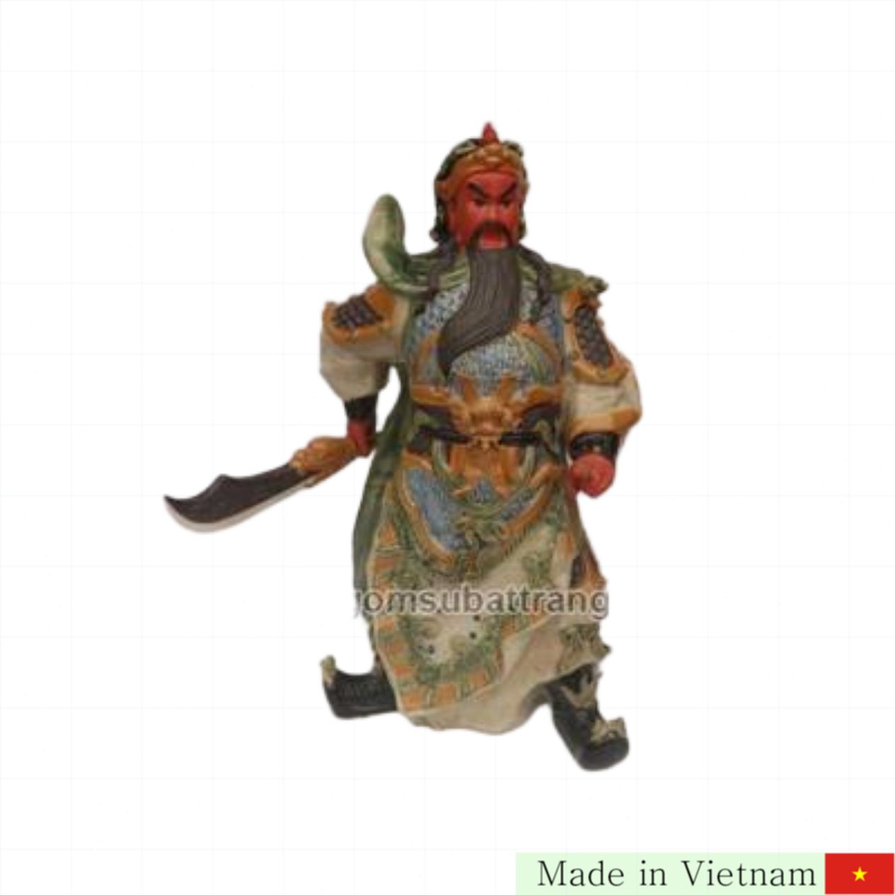 58cm 청자 오래된 질감 관우 장군 도자기 풍수 인테리어 