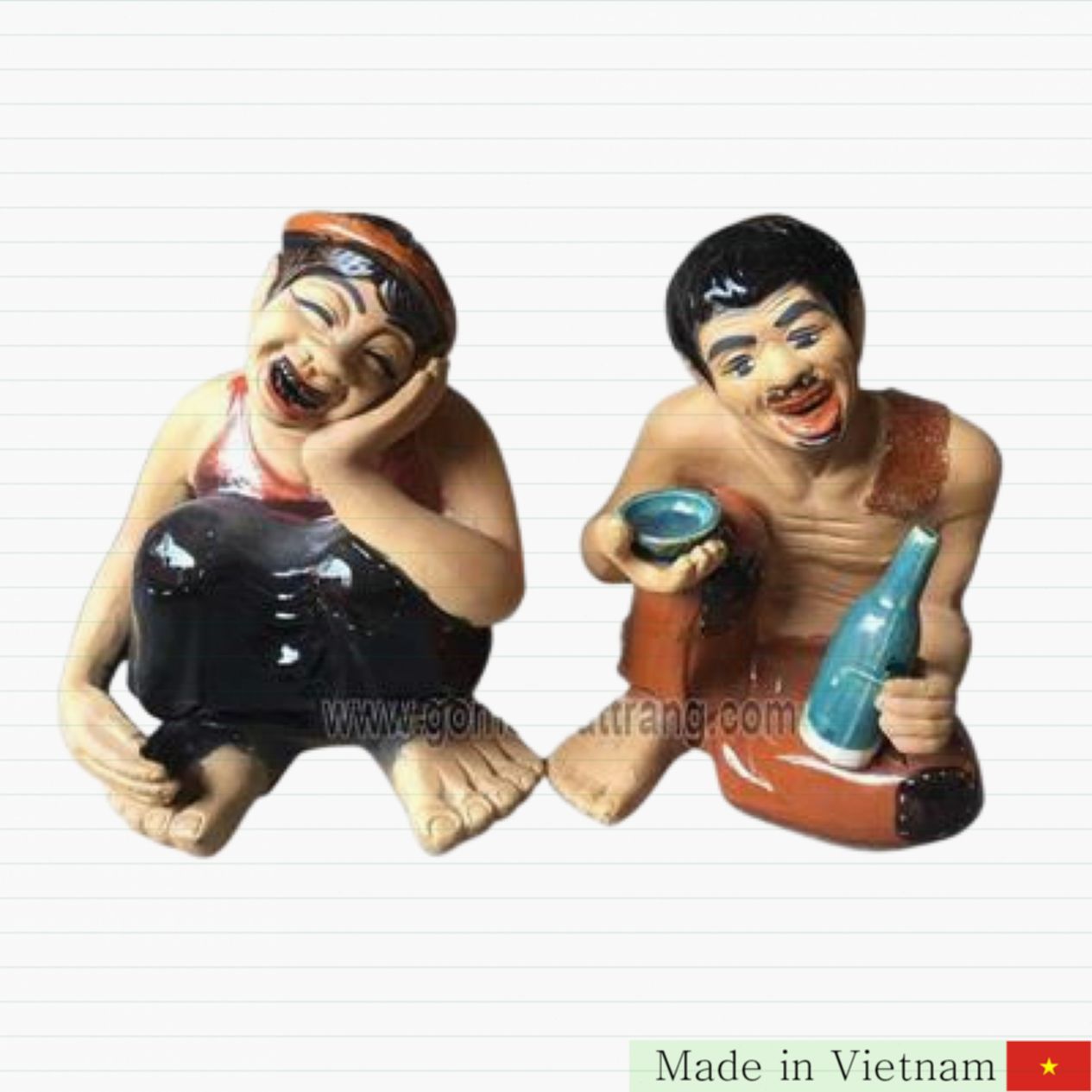 전통 인물 조각 흙도자기 분칠 도자기 25cm 