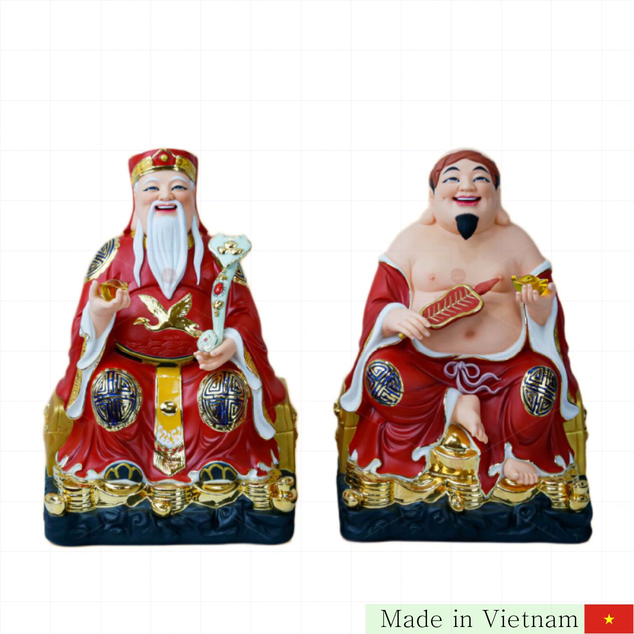 주홍색 도자기 재물신 좌대 세트 행운 선물 