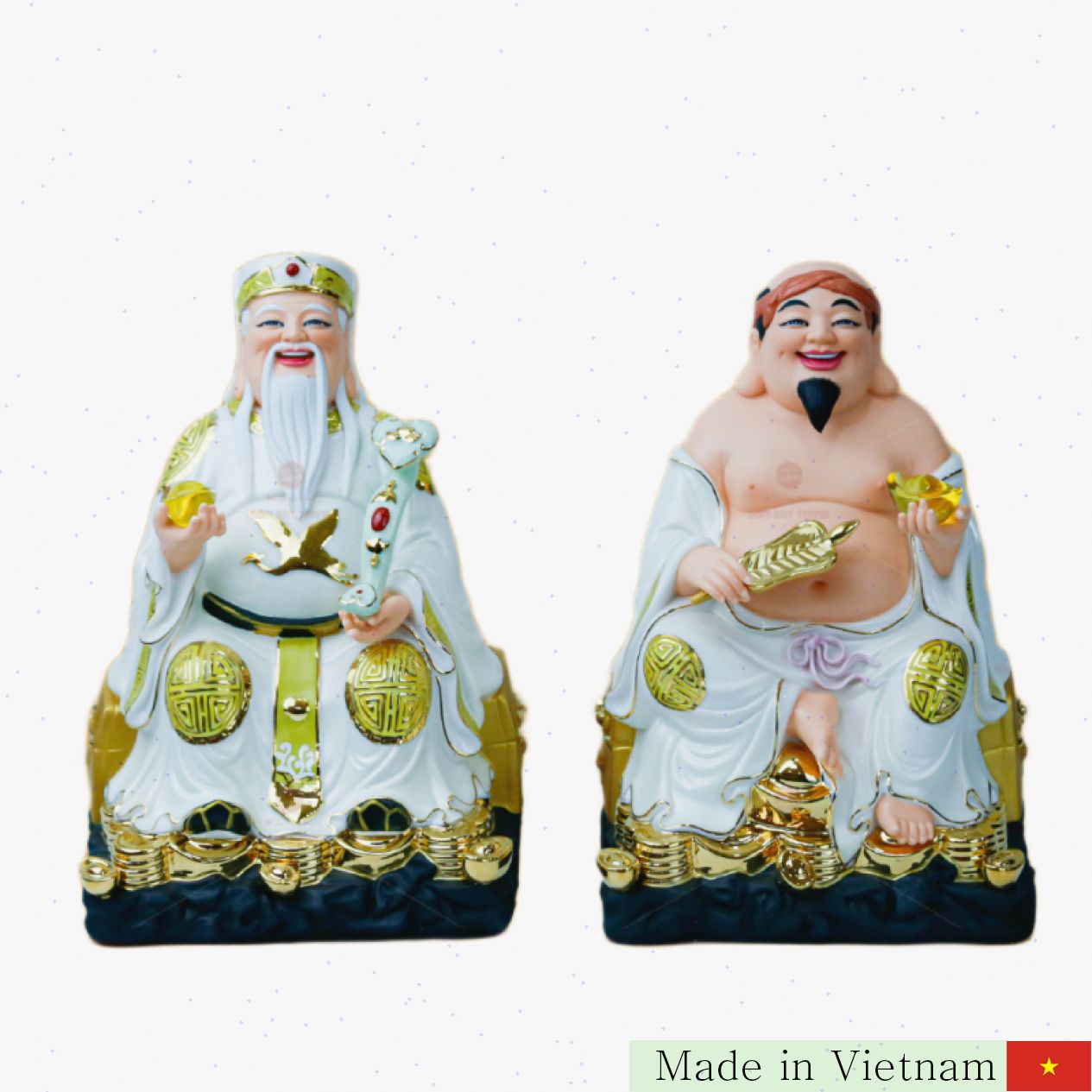 진주광 도자기 복록 재물 태토 좌상 세트 