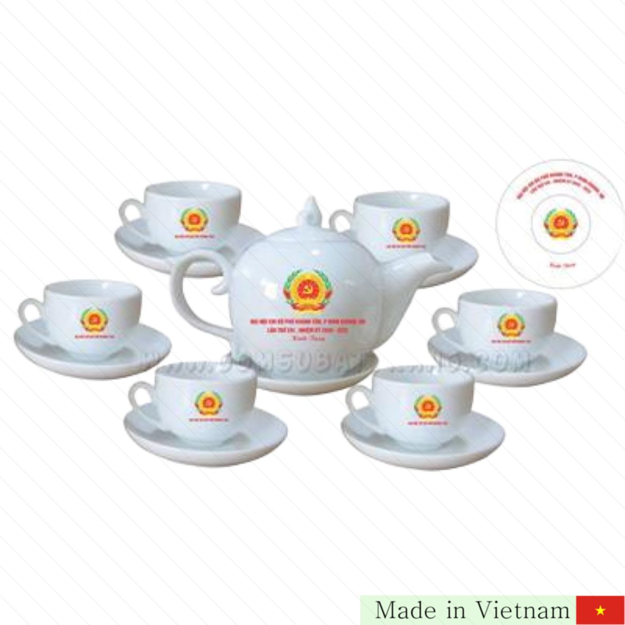 Bát Tràng 로고 인쇄 고급 백자 주전자 세트 선물용 