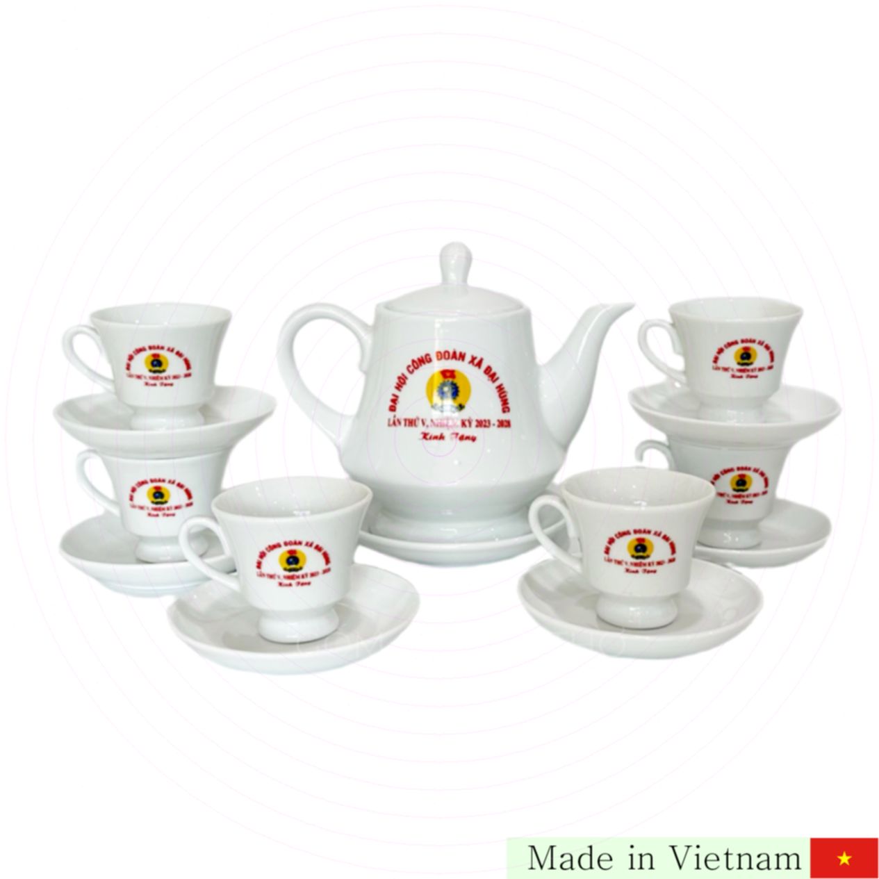 Bộ Ấm Chén Trắng Hoàng Gia 650ml Men Cao Cấp Sang Trọng Tinh Tế 
