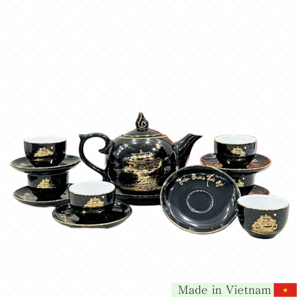 검은색 찻잔 VK 세트 500ml Bát Tràng 명품 