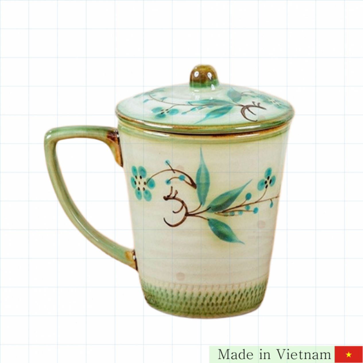 뚜껑 있는 손그림 청자 컵 360ml 바트짱 정품 