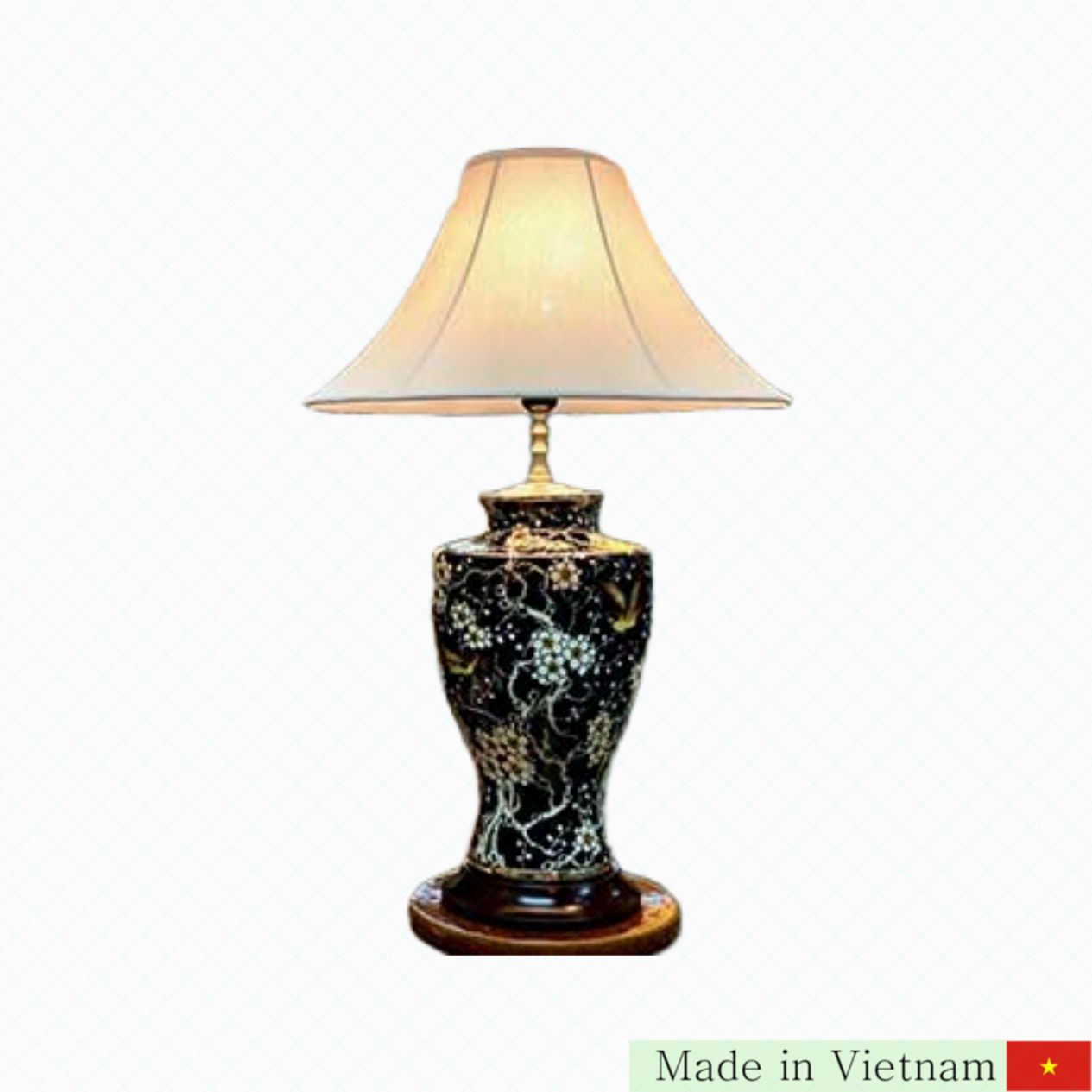 63cm 검은색 바탕 매화 문양 도자기 무드 등 Lamp 