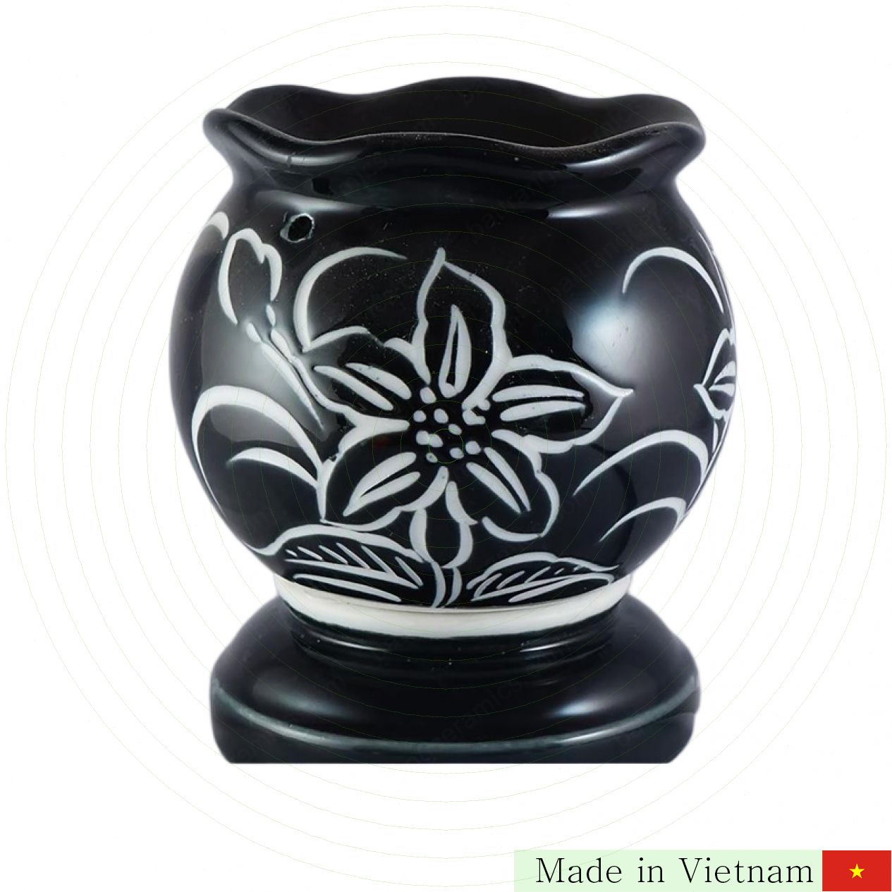 Đèn Xông Tinh Dầu Dáng Sóng Men Đen Hoa Gại Độc Đáo Thư Giãn Dịu Nhẹ 