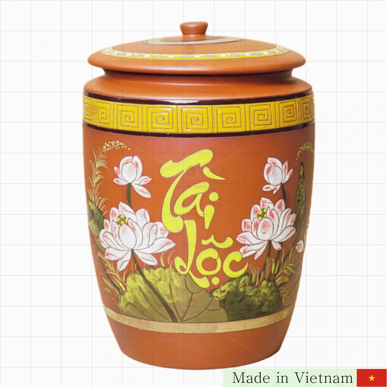 15kg 연꽃 문양 손그림 자수 도자기 쌀항아리 