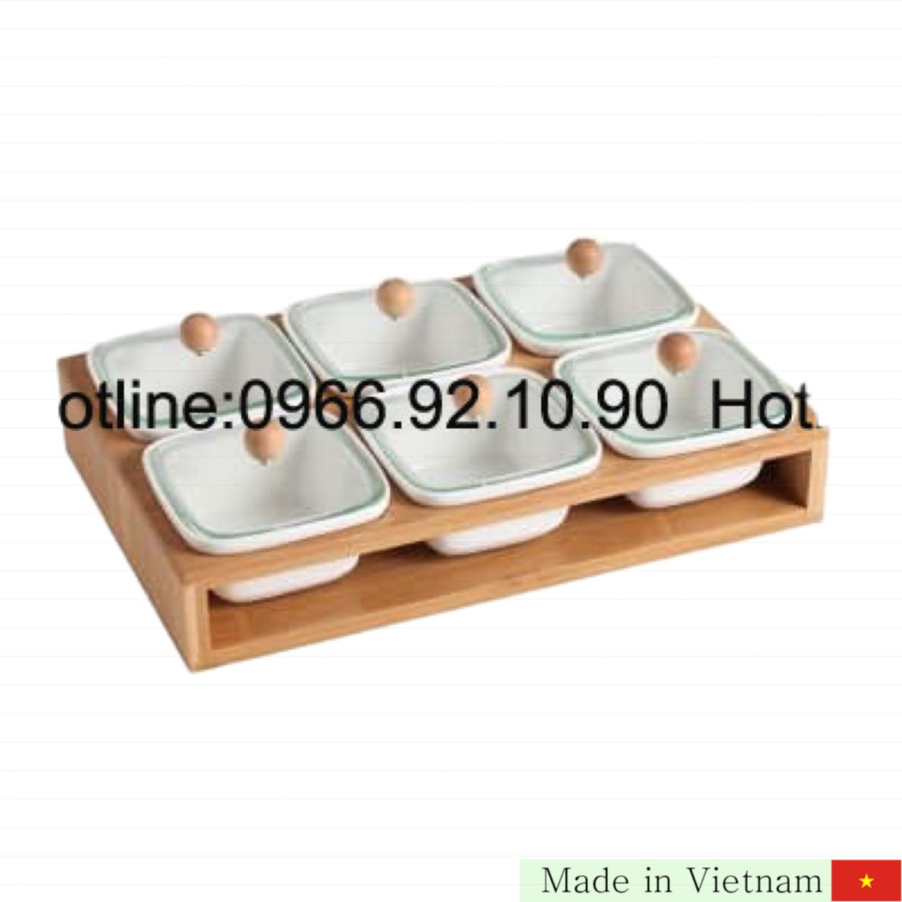 Khay Mứt Chữ Nhật 6 Ngăn Nắp Kính Sứ Trắng Cao Cấp Đa Năng Tiện Lợi 